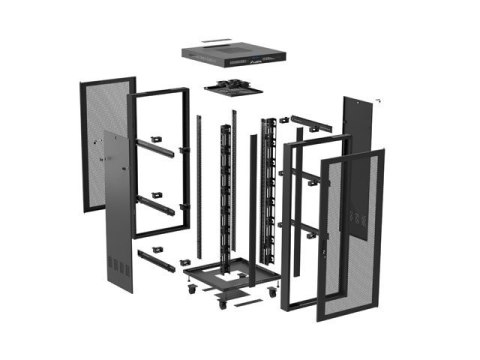 Szafa instalacyjna rack stojąca 19 cali 37U 800x800 drzwi perforowane LCD czarna (Flat pack)
