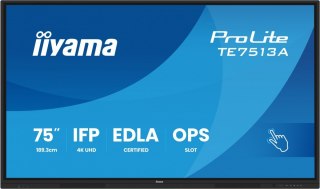 Monitor 75 cali TE7513A-B1AG INFRARED, 40pkt, IPS, 4K, 7H, 450cd/m2, WiFi, USB, ANDROID 14, Google EDLA, 2x20W, uchwyt ścienny