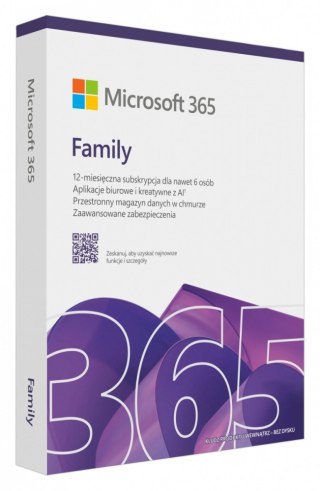 M365 Family PL 1Y 6U Win/Mac EP2-32382, Zastępuje P/N: 6GQ-01940