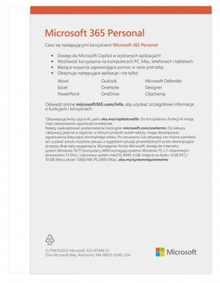 M365 Personal PL 1Y 1U 5D Win/Mac EP2-32454 Zastępuje P/N: QQ2-01752