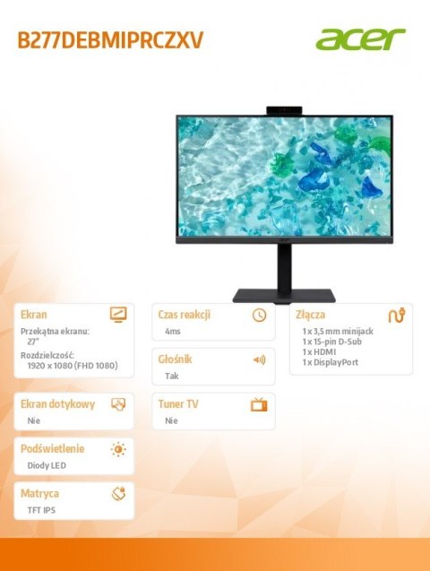 Monitor 27 cali B277DEBMIPRCZXV / IPS HDMI VGA DP Monitor 27 cali B277DEBMIPRCZXV / IPS HDMI VGA DP