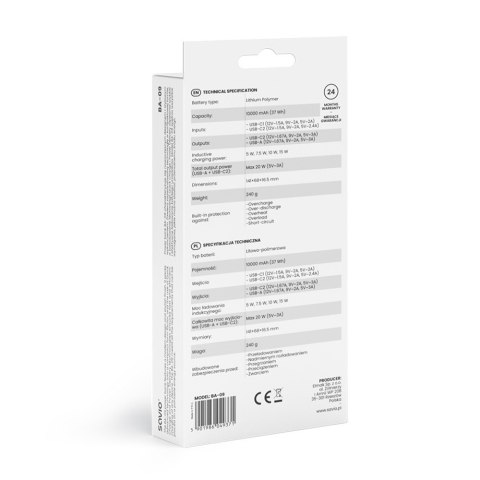 Powerbank bezprzewodowy 10000 mAh, BA-09