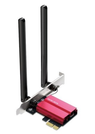 Karta sieciowa Mercusys AXE5400 Tri-Band Wi-Fi 6E Bluetooth PCI Express Adapter SPEED: 2402 Mbps at 6 GHz + 2402 Mbps at 5 GHz 