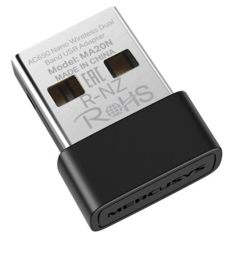 Karta sieciowa Mercusys AC650 Nano Wi-Fi USB Adapter SPEED: 200 Mbps at 2.4 GHz + 433 Mbps at 5 GHz Karta sieciowa Mercusys AC650 Nano Wi-Fi USB Adapter SPEED: 200 Mbps at 2.4 GHz + 433 Mbps at 5 GHz