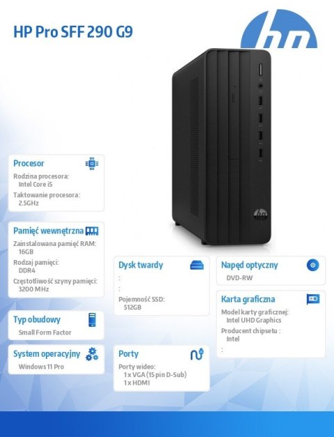 Komputer Pro 290 SFF G9 i5-12400 512GB/16GB/W11P B6ZD3ET