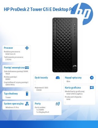 Komputer ProDesk 2 Tower G1i E i5-14400 512GB/16GB/W11P B6ZD1ET