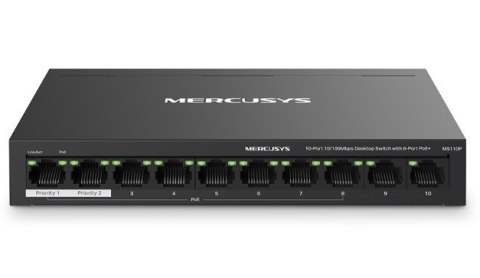 Przełącznik Mercusys 10-Port 10/100Mbps Desktop Switch with 8-Port PoE+ PORT: 8× 10/100 Mbps PoE+ Ports, 2× 10/100 Mbps Non-