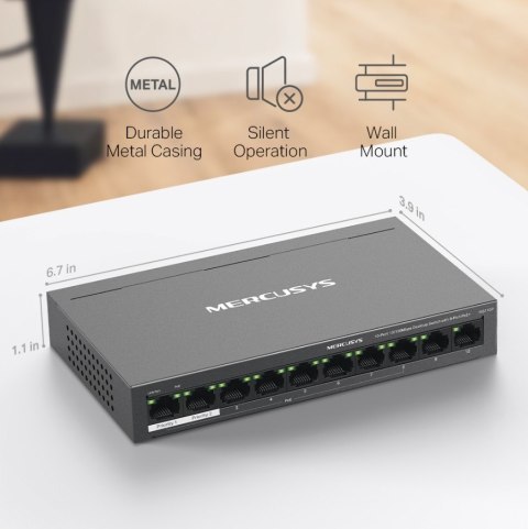 Przełącznik Mercusys 10-Port 10/100Mbps Desktop Switch with 8-Port PoE+ PORT: 8× 10/100 Mbps PoE+ Ports, 2× 10/100 Mbps Non-