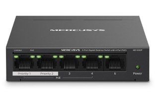 Przełącznik Mercusys 5-Port Gigabit Desktop Switch with 4-Port PoE+ PORT: 4× Gigabit PoE+ Ports, 1× Gigabit Non-PoE Por