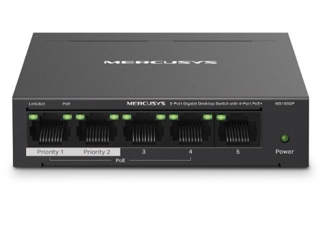 Przełącznik Mercusys 5-Port Gigabit Desktop Switch with 4-Port PoE+ PORT: 4× Gigabit PoE+ Ports, 1× Gigabit Non-PoE Por Przełącznik Mercusys 5-Port Gigabit Desktop Switch with 4-Port PoE+ PORT: 4× Gigabit PoE+ Ports, 1× Gigabit Non-PoE Por