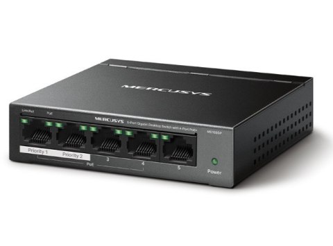 Przełącznik Mercusys 5-Port Gigabit Desktop Switch with 4-Port PoE+ PORT: 4× Gigabit PoE+ Ports, 1× Gigabit Non-PoE Por Przełącznik Mercusys 5-Port Gigabit Desktop Switch with 4-Port PoE+ PORT: 4× Gigabit PoE+ Ports, 1× Gigabit Non-PoE Por
