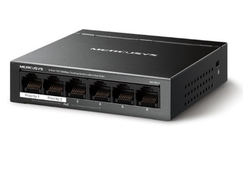 Przełącznik Mercusys 6-Port 10/100 Mbps Desktop Switch with 4-Port PoE+ PORT: 4× 10/100 Mbps PoE+ Ports, 2× 10/100 Mbps Non-