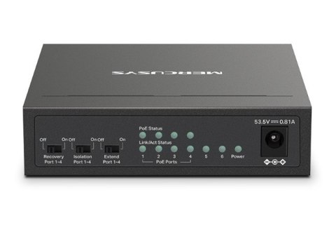 Przełącznik Mercusys 6-Port 10/100 Mbps Desktop Switch with 4-Port PoE+ PORT: 4× 10/100 Mbps PoE+ Ports, 2× 10/100 Mbps Non-