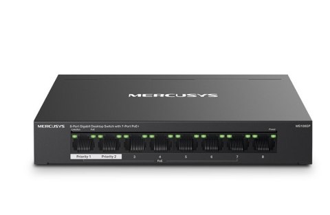 Przełącznik Mercusys 8-Port Gigabit Desktop Switch with 7× Gigabit PoE+ Ports, 1× Gigabit Non-PoE Ports