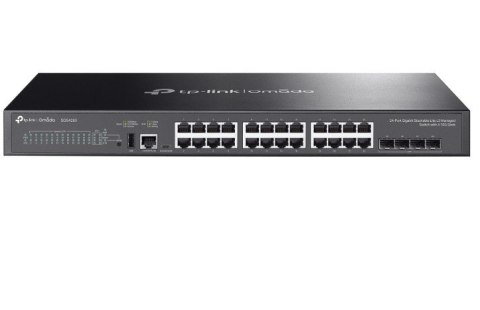 Przełącznik zarządzalny Omada 24-PortGb Stackable Lite L3 with 4 PORT: 24× Gigabit RJ45 Ports, 4× 10G SFP+ Slots, RJ45/USB Type Przełącznik zarządzalny Omada 24-PortGb Stackable Lite L3 with 4 PORT: 24× Gigabit RJ45 Ports, 4× 10G SFP+ Slots, RJ45/USB Type