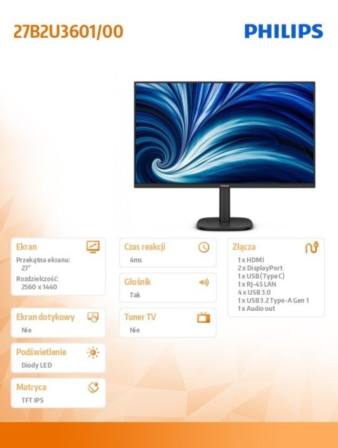 Monitor 27B2U3601 27 cali IPS 120Hz HDMI DP RJ45 USB-C Pivot