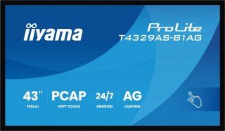 Monitor 43 cale T4329AS-B1AG VA,4K,HDMIx2,USB-C,RJ45,2x10W,WiFi, Android 14, Signal FailOver, Whiteboard, iiSignage (CMS), i