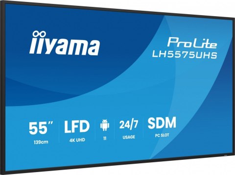 Monitor 55 cali LH5575UHS-B2AG,24/7,IPS,ANDROID.11,4K, WiFi, iiSignage2, FailOver, EShare, 24/7, full daisy chain