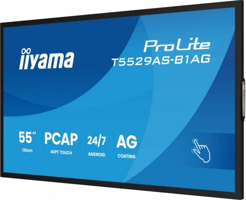 Monitor 55 cali T5529AS-B1AG VA,4K,HDMIx2,USB-C,RJ45,2x10W,WiFi, Android 14, Signal FailOver, Whiteboard, iiSignage2 (CMS), 