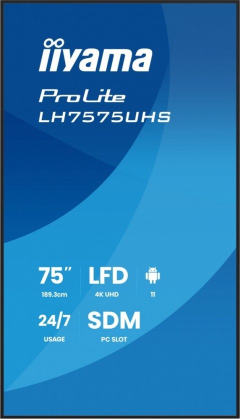 Monitor 75 cali LH7575UHS-B2AG,24/7,IPS,ANDROID.11,4K, WiFi, iiSignage2, FailOver, EShare, 24/7, full daisy chain