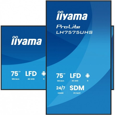 Monitor 75 cali LH7575UHS-B2AG,24/7,IPS,ANDROID.11,4K, WiFi, iiSignage2, FailOver, EShare, 24/7, full daisy chain