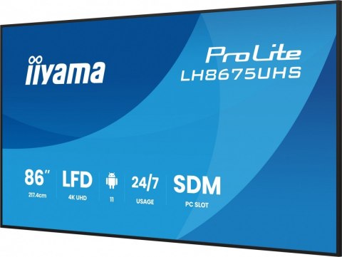 Monitor 86 cali LH8675UHS-B2AG,24/7,IPS,ANDROID.11,4K, WiFi, iiSignage2, FailOver, EShare, 24/7, full daisy chain