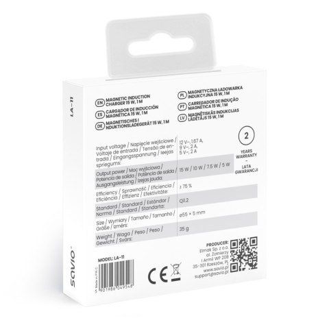 Magnetyczna ładowarka indukcyjna 15 W LA-11 Magnetyczna ładowarka indukcyjna 15 W LA-11
