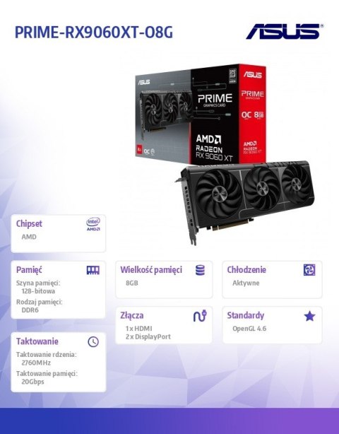 Karta graficzna Radeon Prime RX 9060 XT 8GB GDDR6 OC Karta graficzna Radeon Prime RX 9060 XT 8GB GDDR6 OC