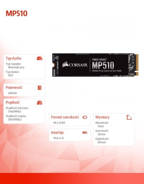 Dysk SSD 480GB MP510B Series 3480/2000 MB/s PCIe M.2 Dysk SSD 480GB MP510B Series 3480/2000 MB/s PCIe M.2