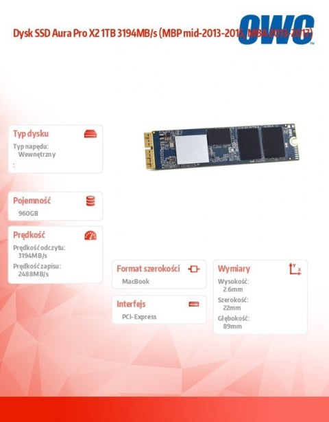 Dysk SSD Aura Pro X2 1TB 3194MB/s (MBP mid-2013-2015, MBA 2013-2017) Dysk SSD Aura Pro X2 1TB 3194MB/s (MBP mid-2013-2015, MBA 2013-2017)