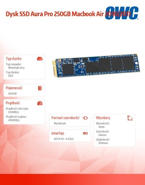Dysk SSD Aura Pro 250GB Macbook Air 2010/2011 Dysk SSD Aura Pro 250GB Macbook Air 2010/2011