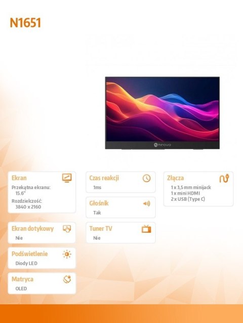 Monitor 15 cali OLED 4K USB-C mHDMI 400n czarny Monitor 15 cali OLED 4K USB-C mHDMI 400n czarny