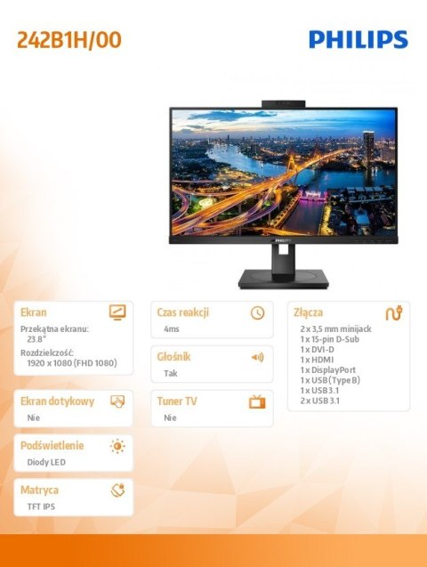 Monitor 242B1H 23.8 IPS DVI HDMI DP Pivot Webcam Monitor 242B1H 23.8 IPS DVI HDMI DP Pivot Webcam
