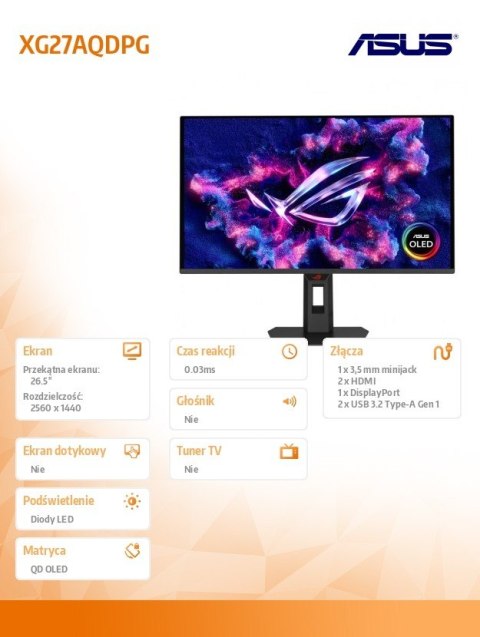 Monitor 26.5 cala XG27AQDPG DP 2HDMI 0.03MS USB HUB Monitor 26.5 cala XG27AQDPG DP 2HDMI 0.03MS USB HUB