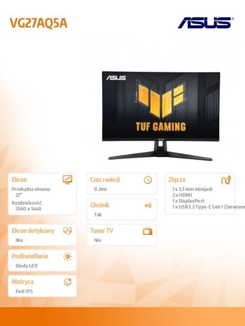 Monitor 27 cali VG27AQ5A QHD fIPS 0.3MS HDMI DP Monitor 27 cali VG27AQ5A QHD fIPS 0.3MS HDMI DP