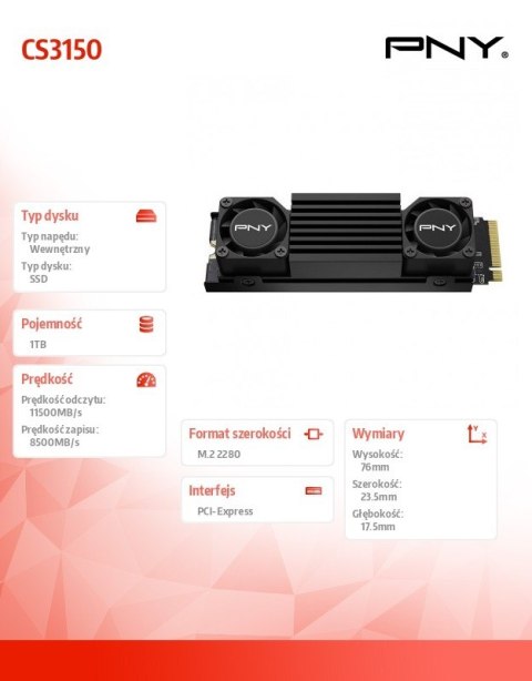 Dysk SSD 1TB M.2 2280 CS3150 M280CS3150HS-1TB-RB BLACK HEATSINK Dysk SSD 1TB M.2 2280 CS3150 M280CS3150HS-1TB-RB BLACK HEATSINK