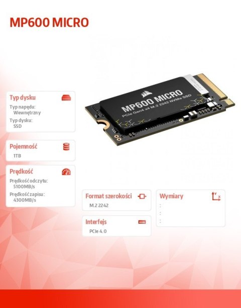 Dysk SSD 1TB MP600 MICRO 5100/4300 MB/s PCIe 4.0 x4 NVMe M.2 2242 Dysk SSD 1TB MP600 MICRO 5100/4300 MB/s PCIe 4.0 x4 NVMe M.2 2242