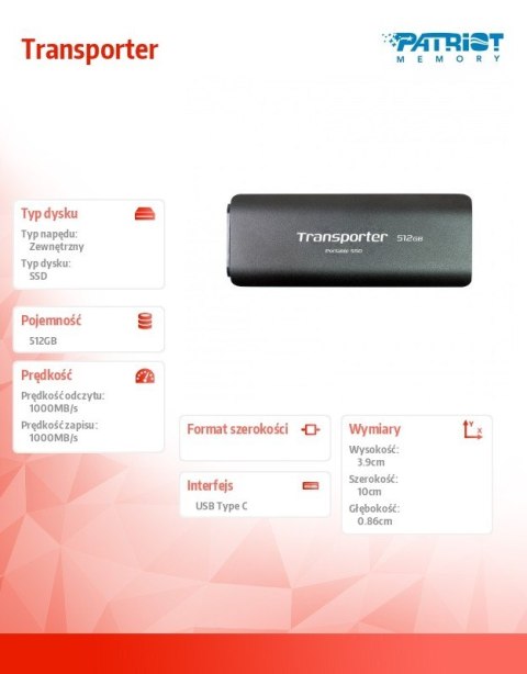Dysk SSD 512GB Transporter 1000/1000 MB/s Type-C Dysk SSD 512GB Transporter 1000/1000 MB/s Type-C