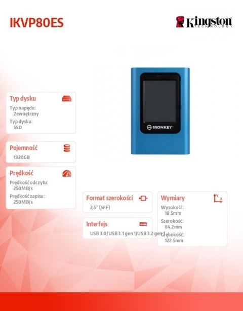 Dysk SSD IKVP80ES 1920GB USB3.2 Gen1 Szyfrowany Dysk SSD IKVP80ES 1920GB USB3.2 Gen1 Szyfrowany