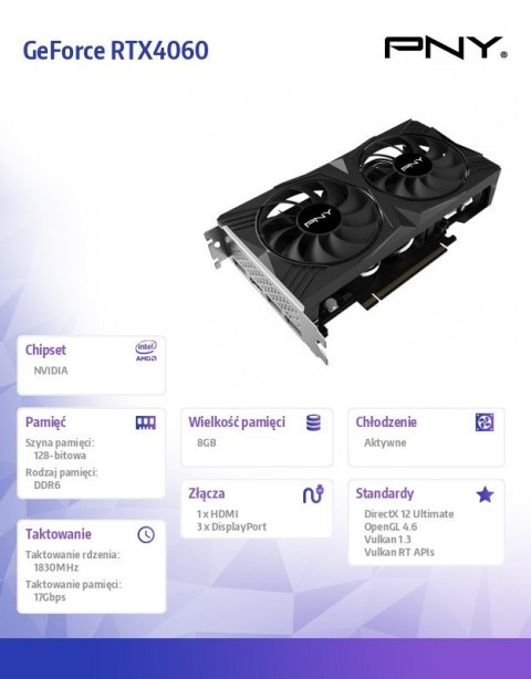 Karta graficzna GeForce RTX 4060 8GB Verto Dual Fan DLSS 3 Karta graficzna GeForce RTX 4060 8GB Verto Dual Fan DLSS 3