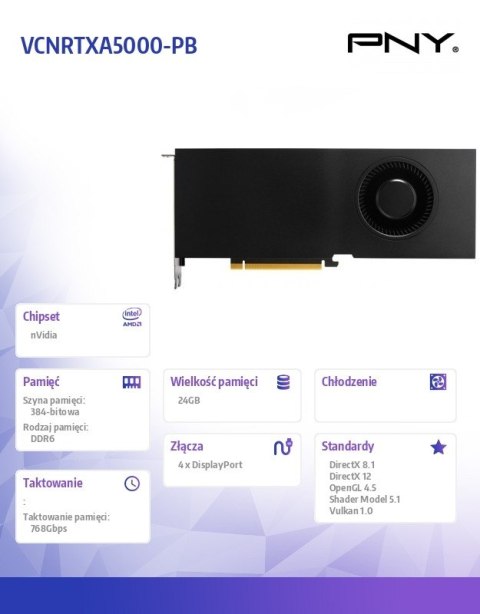 Karta graficzna Quadro A5000 24GB DDR6 VCNRTXA5000-PB Karta graficzna Quadro A5000 24GB DDR6 VCNRTXA5000-PB