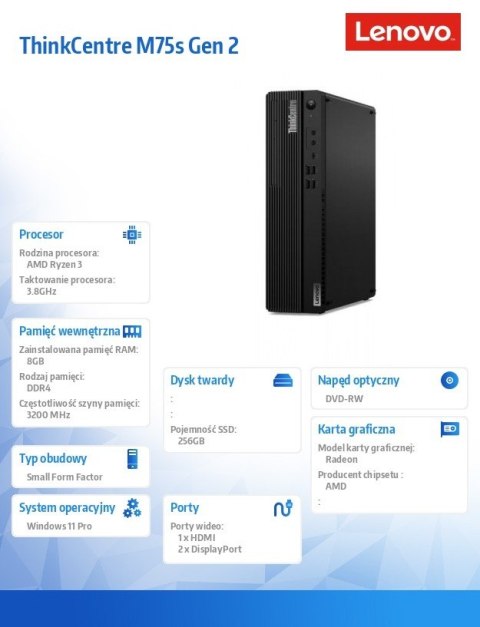 Komputer ThinkCentre M75s G2 SFF 11JB0038PB W11Pro 4350G/8GB/256GB/INT/DVD/3YRS OS Komputer ThinkCentre M75s G2 SFF 11JB0038PB W11Pro 4350G/8GB/256GB/INT/DVD/3YRS OS