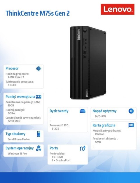 Komputer ThinkCentre M75s G2 SFF 11R8003YPB W11Pro 5700G/16GB/512GB/INT/DVD/3YRS OS Komputer ThinkCentre M75s G2 SFF 11R8003YPB W11Pro 5700G/16GB/512GB/INT/DVD/3YRS OS