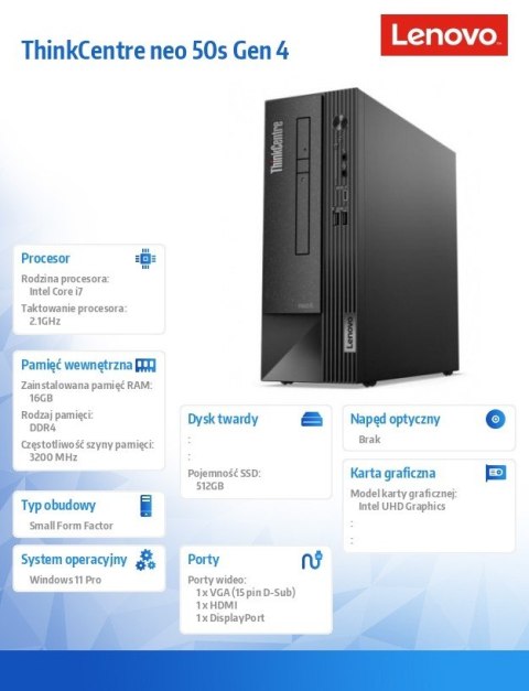 Komputer ThinkCentre Neo 50s G4 SFF 12JF0026PB W11Pro i7-13700/16GB/512GB/INT/3YRS OS