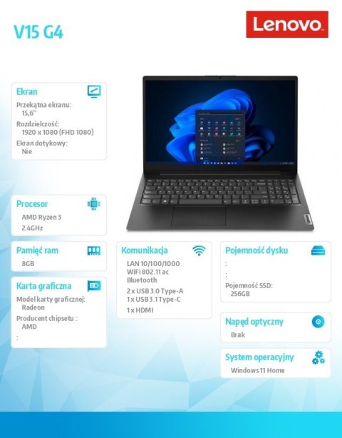 Laptop V15 G4 82YU00UNPB W11Home 7320U/8GB/256GB/AMD Radeon/15.6 FHD/Black/3YRS OS Laptop V15 G4 82YU00UNPB W11Home 7320U/8GB/256GB/AMD Radeon/15.6 FHD/Black/3YRS OS