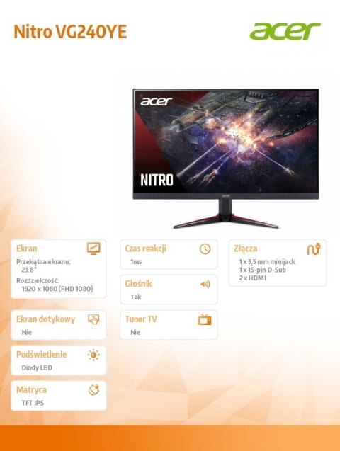 Monitor 24 cale Nitro VG240YEbmiix IPS/100Hz/1ms Monitor 24 cale Nitro VG240YEbmiix IPS/100Hz/1ms