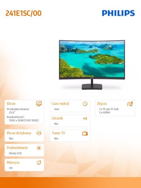 Monitor 241E1SC 23.6 cala Curved VA HDMI Freesync