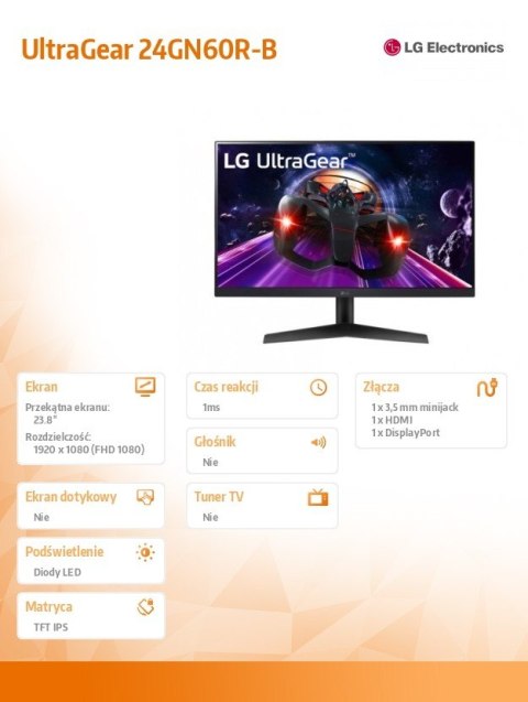 Monitor 24GN60R-B UltraGear 24 cale IPS 1ms 144Hz HDR10 Monitor 24GN60R-B UltraGear 24 cale IPS 1ms 144Hz HDR10
