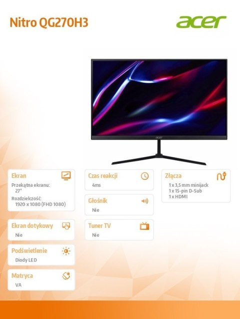 Monitor 27 cali Nitro QG270H3bix VA/100Hz/4ms Monitor 27 cali Nitro QG270H3bix VA/100Hz/4ms
