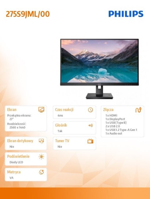 Monitor 275S9JML 27 cali VA HDMI DP Pivot Głośniki Monitor 275S9JML 27 cali VA HDMI DP Pivot Głośniki